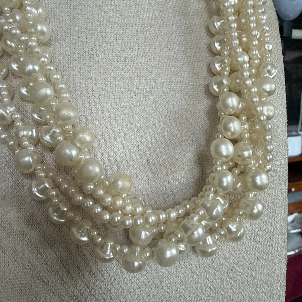 Vintage SHB 6-Strand Multi-Strand Twisted Baroque Faux Pearl Statement Necklace